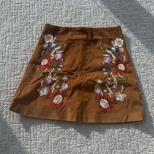 Embroidered Floral Brown Skirt
